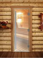 дверь престиж (прозрачная), 200х70, 8 мм, 3 петли, коробка листва банный эксперт